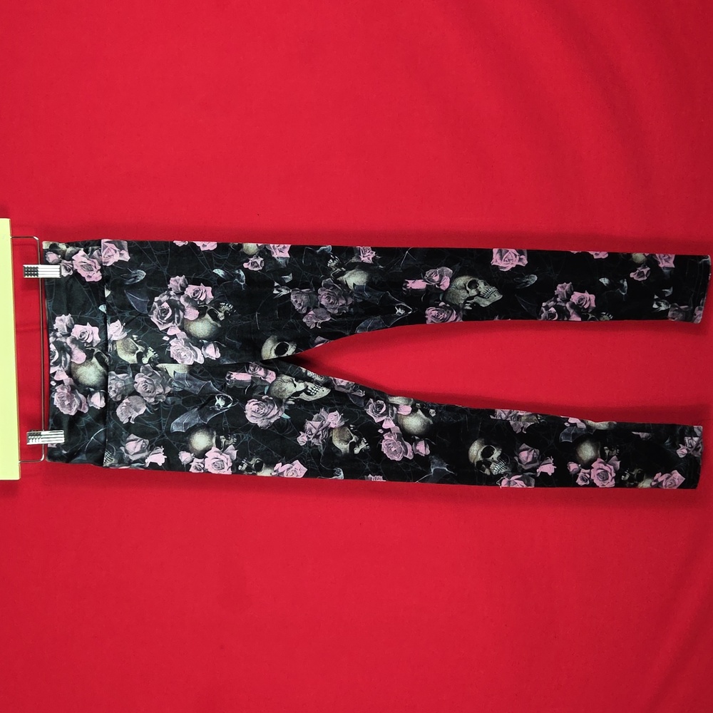 KILLSTAR Hematite Skull Velvet Leggings Size Small Bats Roses Goth Gothic - Picture 2 of 10